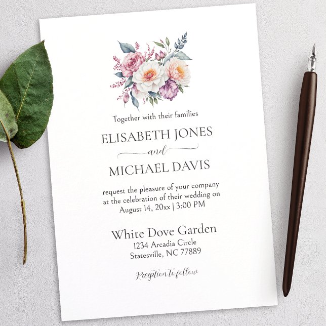 Elegant Vattenfärgsblommor Bröllop Inbjudningar (Elevate your special day with this captivating watercolor floral wedding invitation.)