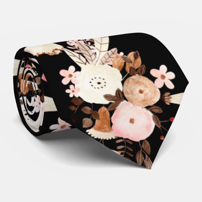  Elegant Vattenfärgsblommor Bröllop Rosa och svart Slips (Rullad)