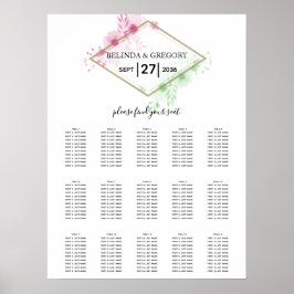 Elegant Vattenfärgsblommor Bröllop-sittdiagram Poster