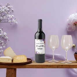 Elegant Vattenfärgsblommor Bröllop Vin-etiketter Vinflaska Etikett