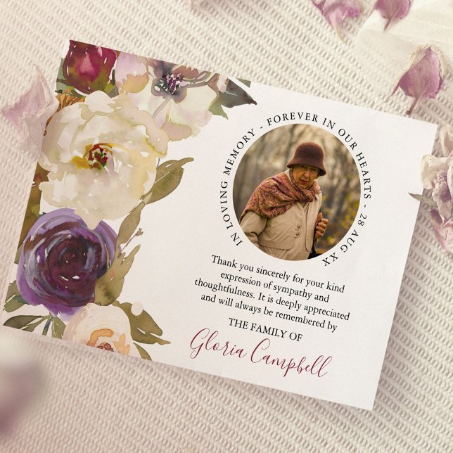 Elegant Vattenfärgsblommor Fotosympati | Funeral Tack Kort (Skapare uppladdad)