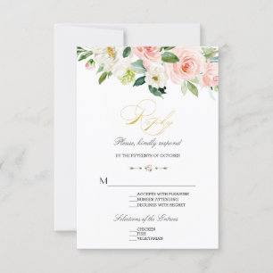Elegant vattenfärgsblommor Guld Bröllop OSA Kort