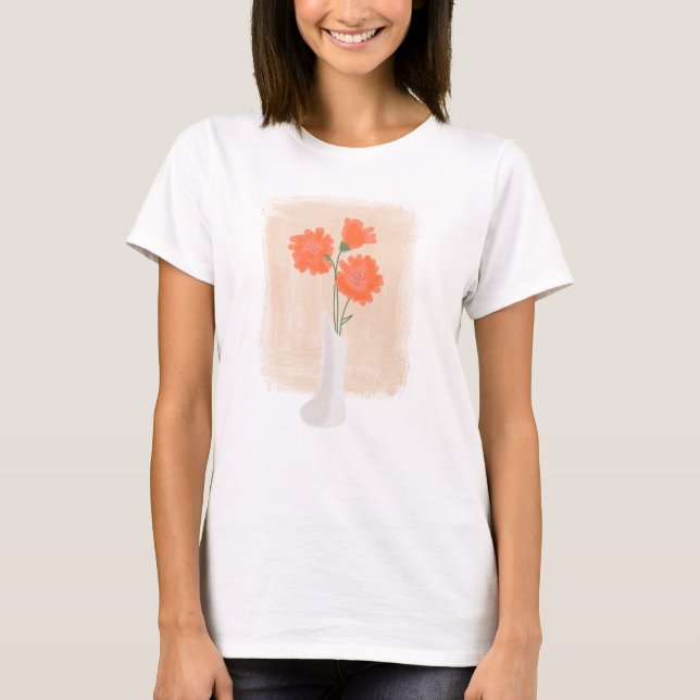 Elegant Vattenfärgsblommor i Vas T Shirt (Framsida)