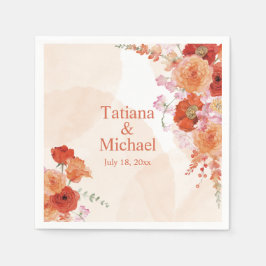elegant vattenfärgsblommor orange snyggt bröllop pappersservett