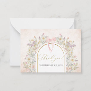 Elegant Vattenfärgsblommor Rosa Blå band Baby Anteckningskort
