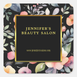 Elegant vattenfärgsblommor svart guld professionel fyrkantigt klistermärke