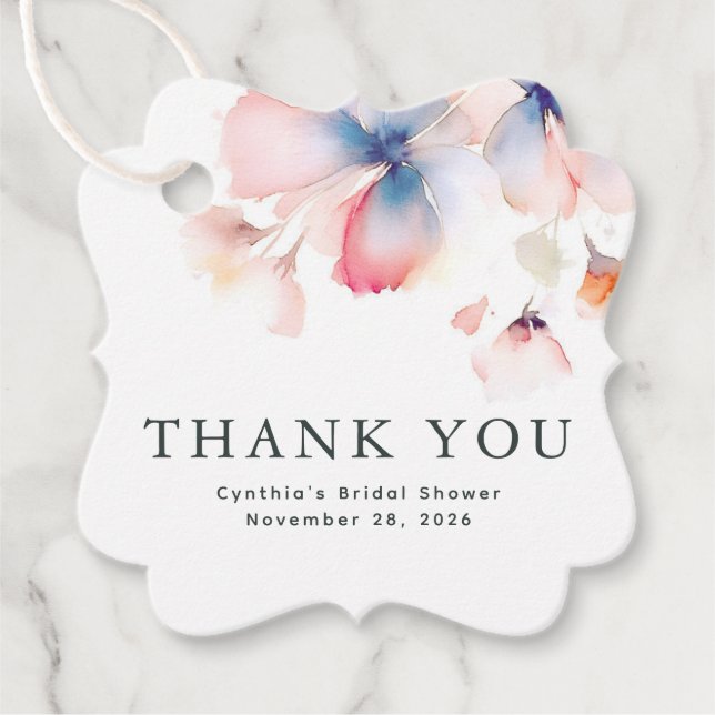 Elegant Vattenfärgsblommor, Tack Gåvor Etiketter (Framsida)