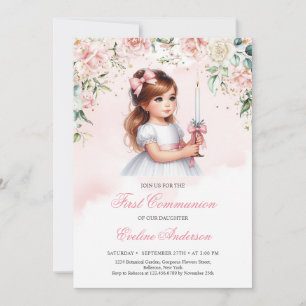 Elegant vattenfärgsblush Floral WAN Söt flicka Inbjudningar