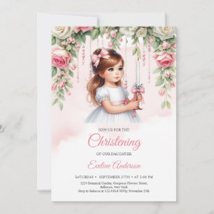 Elegant vattenfärgsblush Floral WAN Söt flicka Inbjudningar