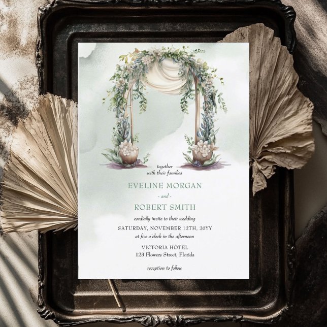Elegant vattenfärgsboho greenery leafy arch inbjudningar (Elegant watercolor boho greenery leafy arch invitation)