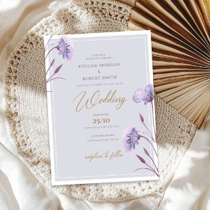 Elegant vattenfärgsboho lila och guld blommigt boh inbjudningar