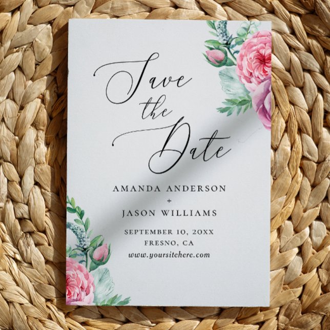 Elegant vattenfärgsboho rosa boho blommigt trädgår spara datumet (Skapare uppladdad)