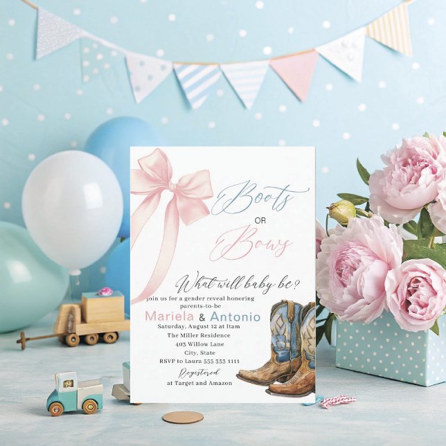 Elegant VattenfärgsBoots eller Bows Baby Shower Inbjudningar (Skapare uppladdad)