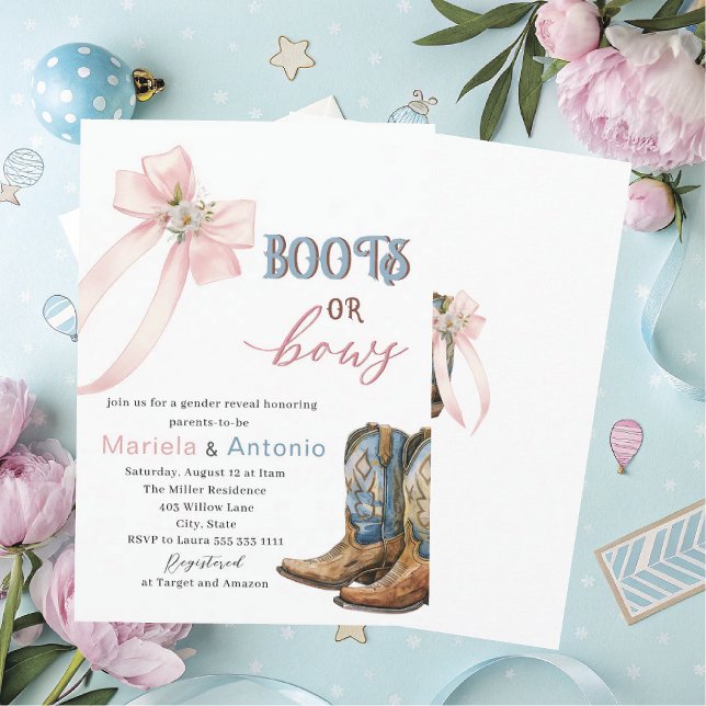 Elegant VattenfärgsBoots eller Bows Baby Shower Inbjudningar (Skapare uppladdad)