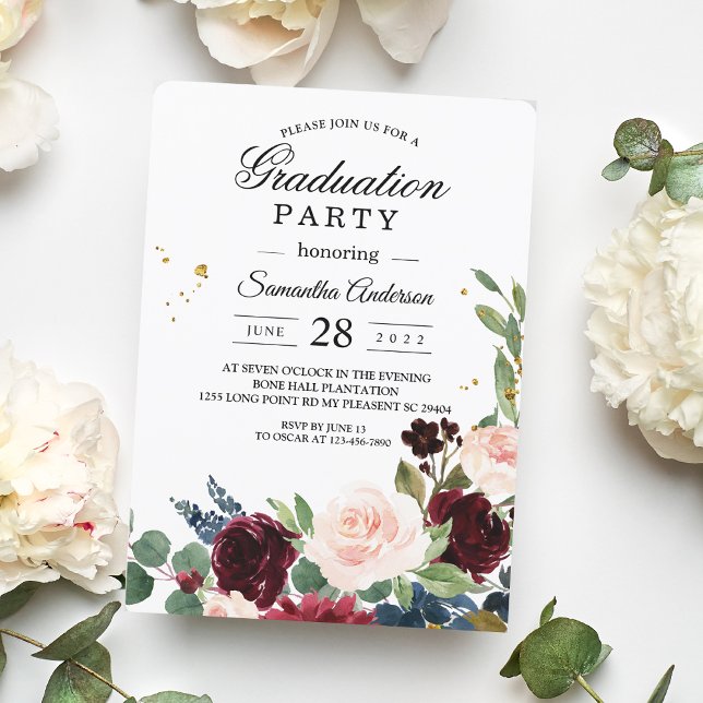 Elegant VattenfärgsBurgundy  och Guld droppar Inbjudningar (Skapare uppladdad)