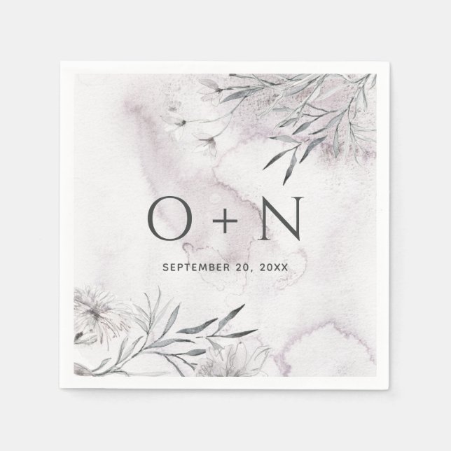 Elegant vattenfärgsdamm lila blommigt bröllop pappersservett (Framsidan)