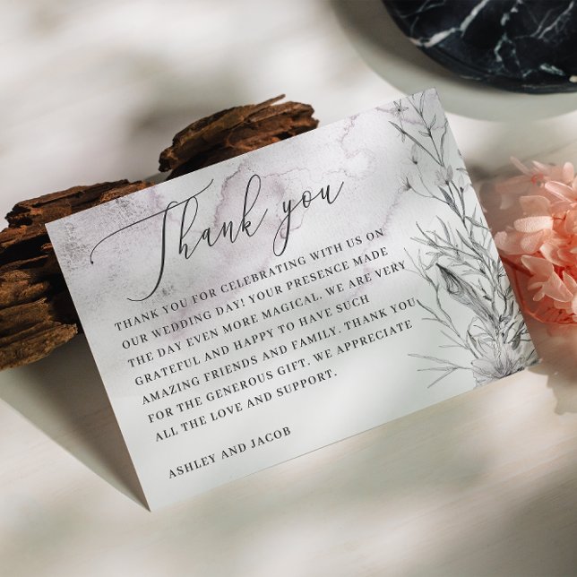 Elegant vattenfärgsdamm lila blommigt bröllop tack kort (Skapare uppladdad)