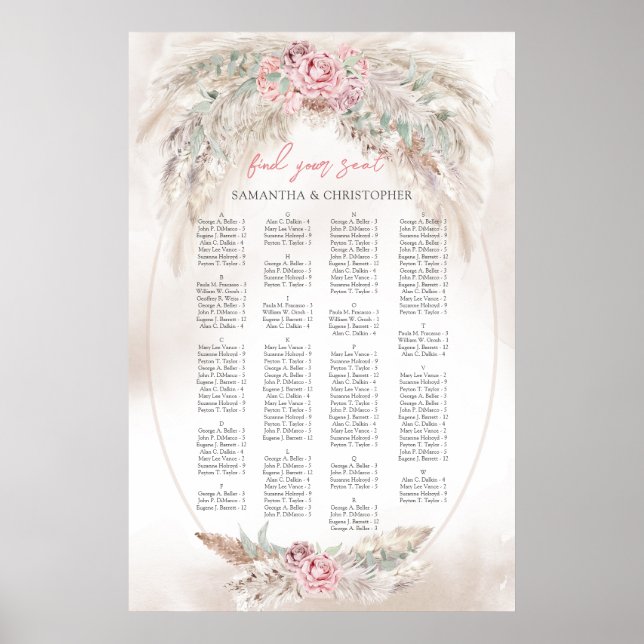 Elegant vattenfärgsdamm ro pampas Alfabetisk Poster (Framsidan)