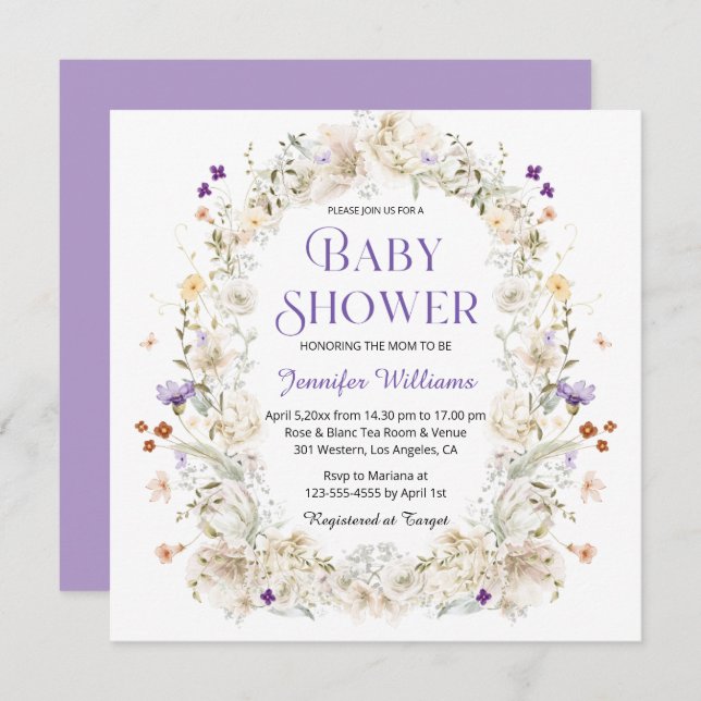 elegant vattenfärgsdusch för botaniskt babydusch f inbjudningar (Fram/baksida)