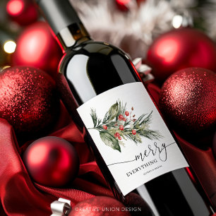 Elegant Vattenfärgsetikett Vin jul Vinflaska Etikett