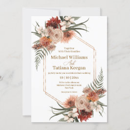 elegant vattenfärgsfall blommigt terracotta bröllo inbjudningar