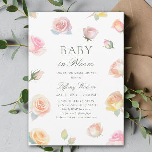 Elegant Vattenfärgsfärg Baby i babordåda i blomman Inbjudningar