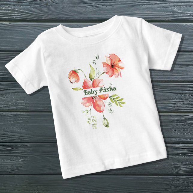 Elegant Vattenfärgsfärg Blommigt Baby T-Shirt | Ny (Skapare uppladdad)