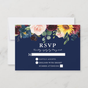 Elegant Vattenfärgsfärg Blommigt Blue Bröllop OSA Kort