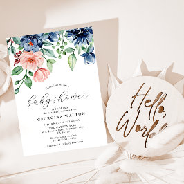Elegant Vattenfärgsfärg, Blommigt för grönt babykl Inbjudningar