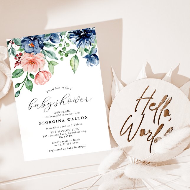 Elegant Vattenfärgsfärg, Blommigt för grönt babykl Inbjudningar (Skapare uppladdad)