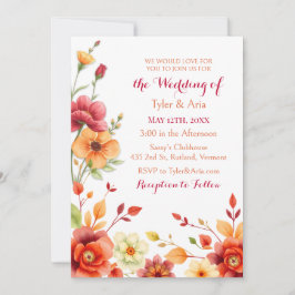 Elegant Vattenfärgsfärg Blommigt Höst Bröllop Inbjudningar