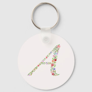 Elegant Vattenfärgsfärg Blommigt Monogram Brev A Nyckelring