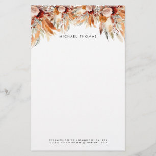 Elegant Vattenfärgsfärg Boho-Blommigt, Personlig Brevpapper