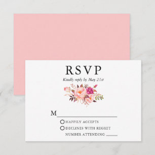 Elegant Vattenfärgsfärg Rosa  Blommigt Bröllop OSA Kort