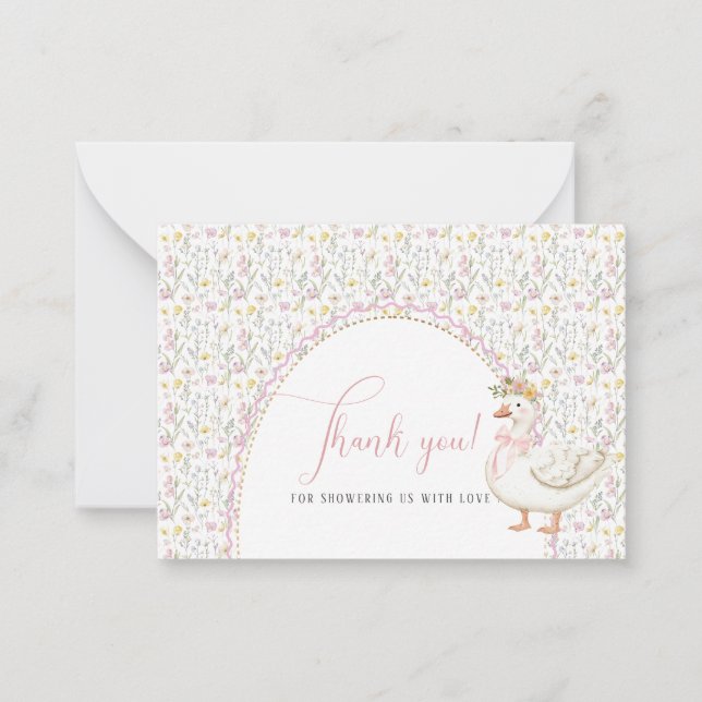 Elegant Vattenfärgsfärg Rosa Bow ett fånig gäss Ba Anteckningskort (Framsida)