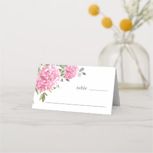 Elegant Vattenfärgsfärg Rosa  Hydrangea Bröllop Placeringskort