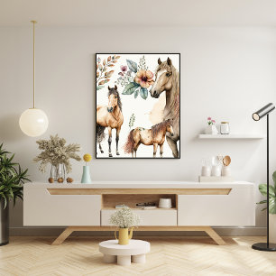 Elegant Vattenfärgsfärgad Blommigt, färgad Unicorn Canvastryck