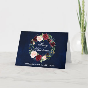 Elegant Vattenfärgsfärgad Blommigt God jul mappad Kort