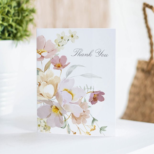 Elegant Vattenfärgsfärgad Blommigt, monterad Tack Kort (Skapare uppladdad)