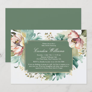 Elegant Vattenfärgsfärgad Blommigt Par Babyskiss Inbjudningar