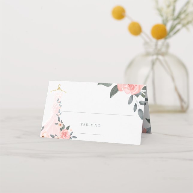 Elegant Vattenfärgsfärgad Blommigt Rosa ros Bröllo Placeringskort (Framsida)