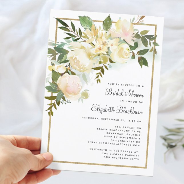 Elegant Vattenfärgsfärgad Blommigt Rustik Möhippa Inbjudningar (Elegant Watercolor Floral Rustic Bridal Shower Invitation)