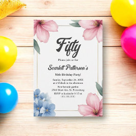 Elegant Vattenfärgsfärgad Blommigt Sommaren 50:e f Inbjudningar
