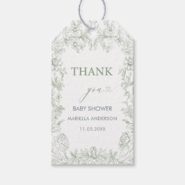 Elegant Vattenfärgsfärgad grönt blommigt chinoiser Presentetikett