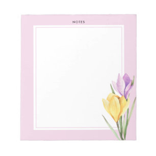 Elegant Vattenfärgsfärgad Lila Gult Crocus Blommig Anteckningsblock