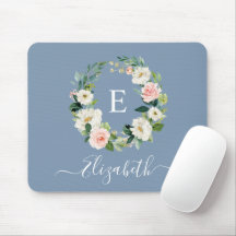 Elegant Vattenfärgsfärgad Rosa Blommigt Dusty Blue