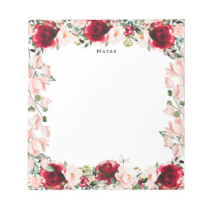 Elegant Vattenfärgsfärgad Rosa Blommigt Personlig Anteckningsblock