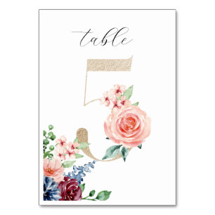Elegant Vattenfärgsfärgade Blommigtar Faux Guld Br Bordsnummer