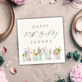 Elegant Vattenfärgsfärgade Blommigtar Lycklig 80:e Pappersservett