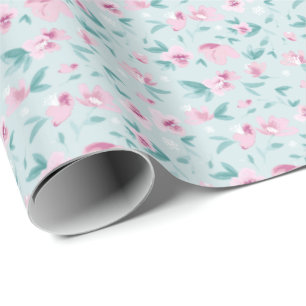 Elegant Vattenfärgsfärgat Rosa Ditsy-Blommönster Presentpapper
